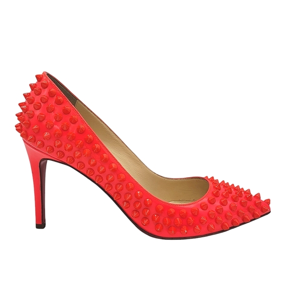 Christian Louboutin Pigalle Spikes 85 Patent Leather Spiked Pumps Pink Coral 36 - Picture 1 of 16